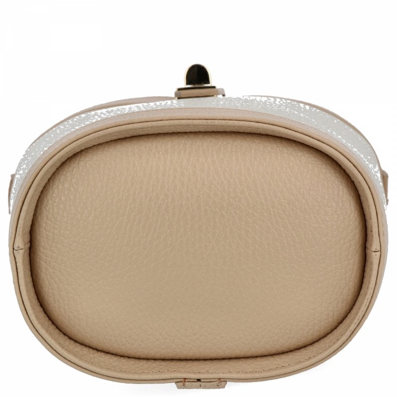 Torebka Skórzana Mała Listonoszka Beżowa/Ciemno Beżowa