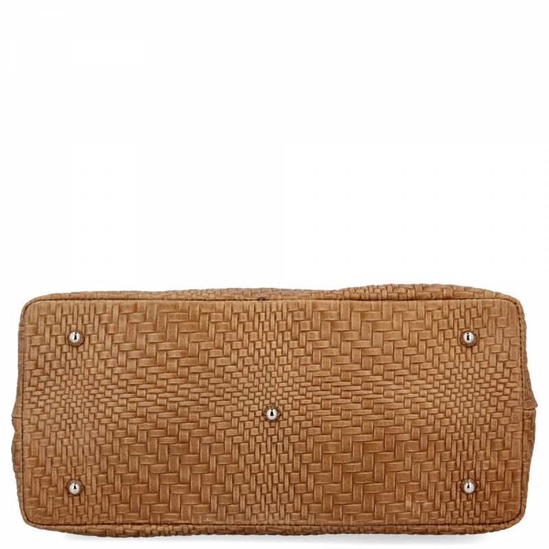 Stylowa Torebka Skórzana Shopper Bag Ruda