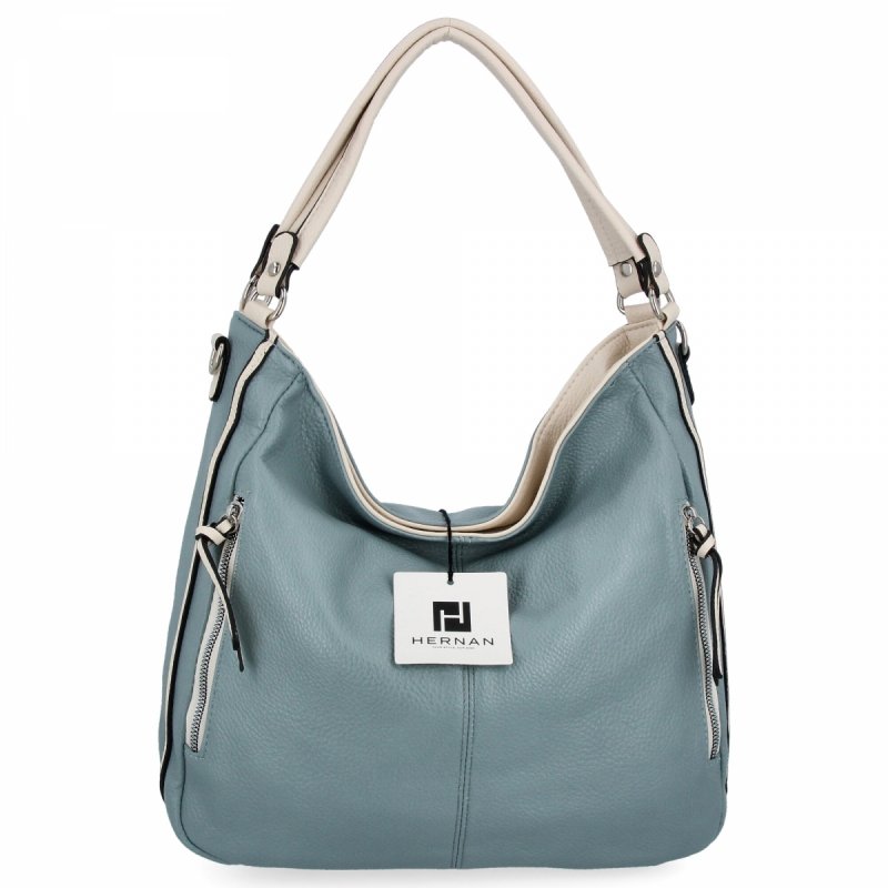 Torebka Damska Na Ramię XL firmy Hernan Błękitna/Beżowa