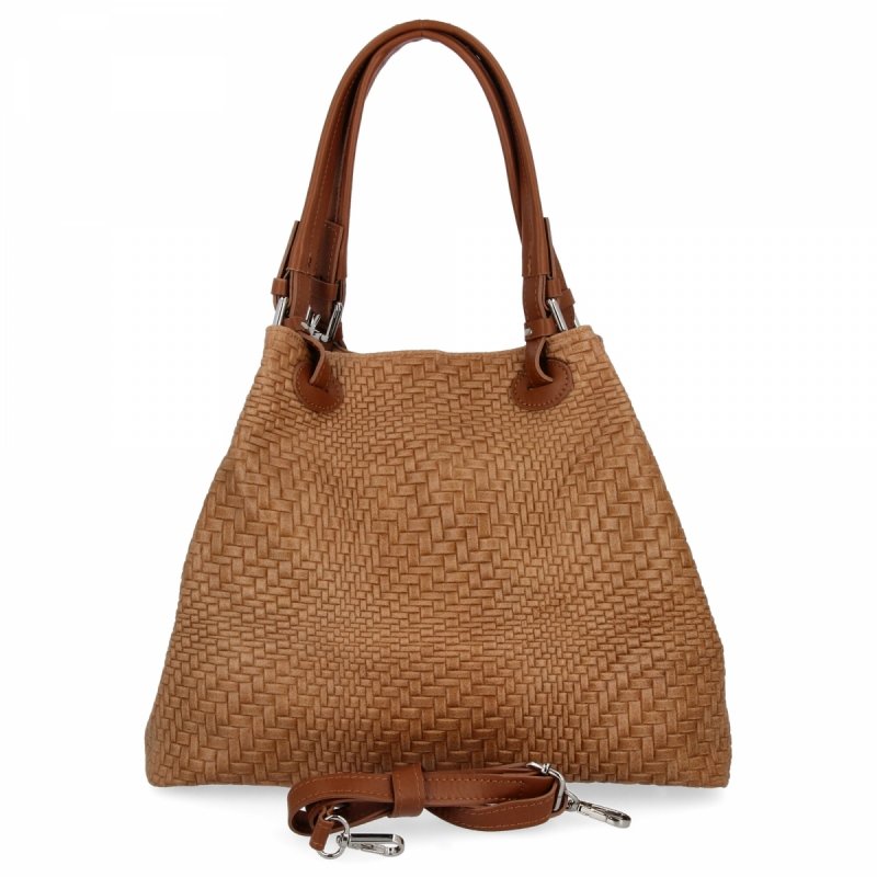 Stylowa Torebka Skórzana Shopper Bag Ruda