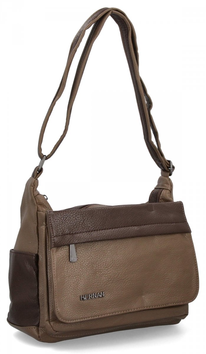 Dwukomorowa Torebka Damska Listonoszka firmy Hernan Ziemista/Czekolada