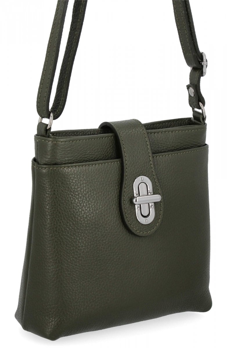 Włoska Torebka Skórzana Listonoszka Ciemno Zielona