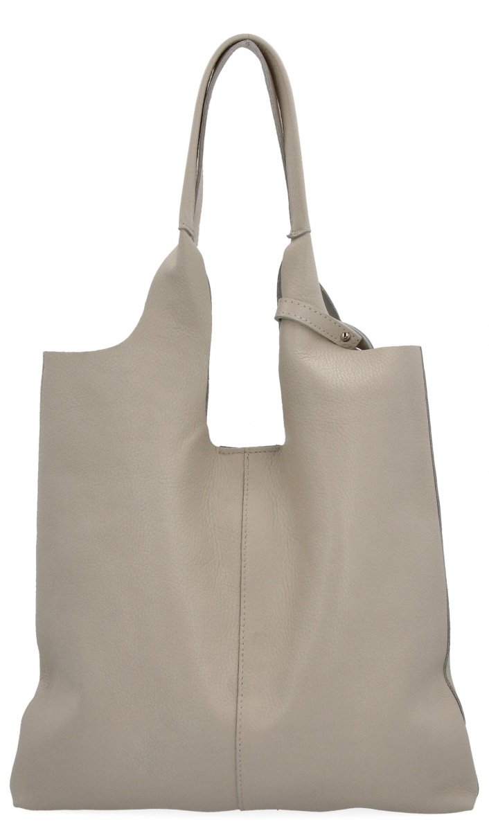 Torebka Skórzana Shopper Bag z Kosmetyczką Beżowa