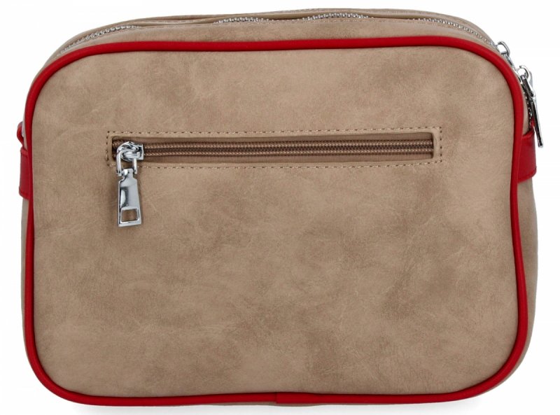 Dwukomorowa Torebka Listonoszka firmy Herisson Ciemno Beżowa/Czerwona