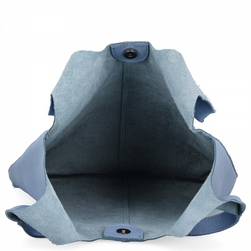 Torebka Skórzana Shopper Bag z Kosmetyczką Jasno Niebieska