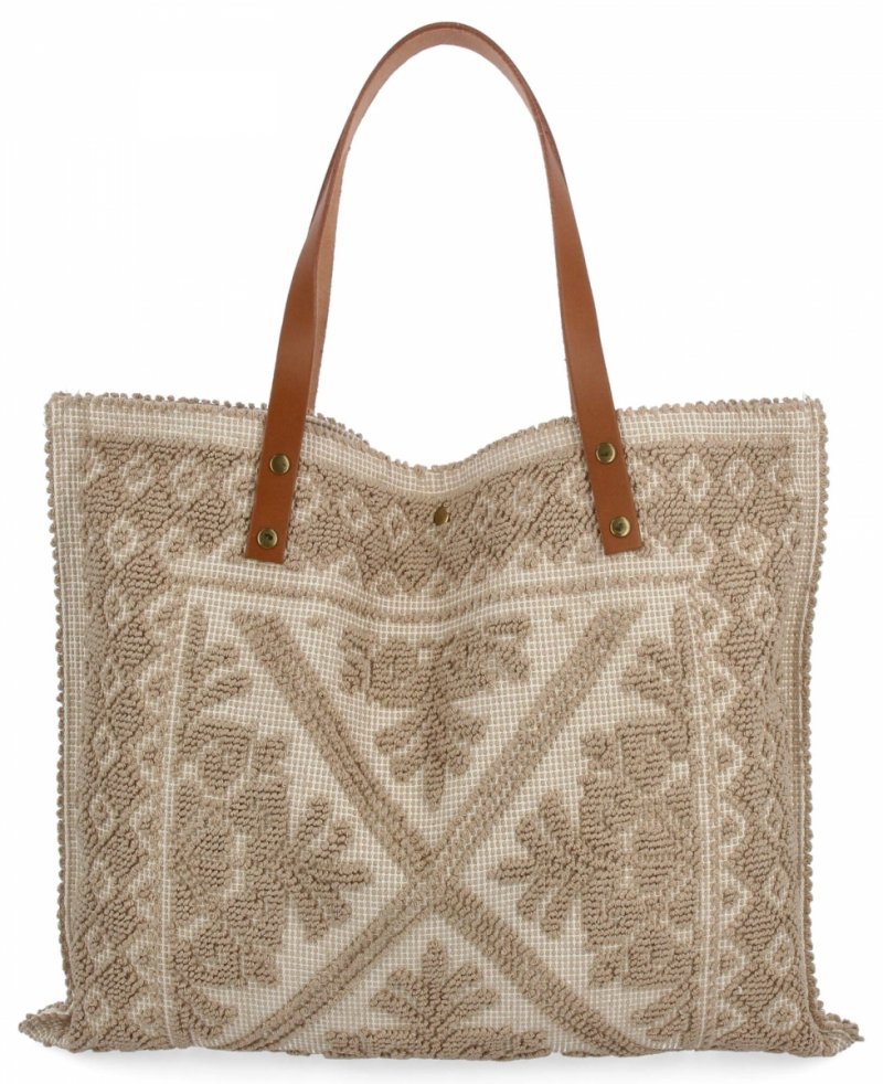 Modna Torebka Shopper Bag Ciemno Beżowa