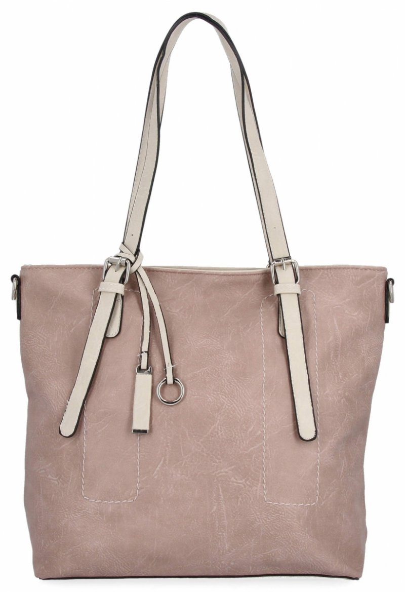 Uniwersalna Torebka Damska Shopper Bag XL firmy Hernan Pudrowy Róż/Beżowa