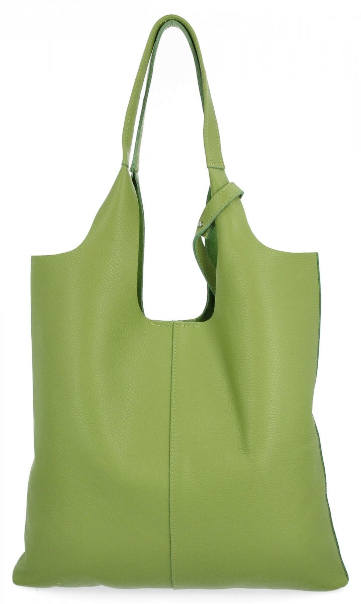 Torebka Skórzana Shopper Bag z Kosmetyczką Jasno Zielona