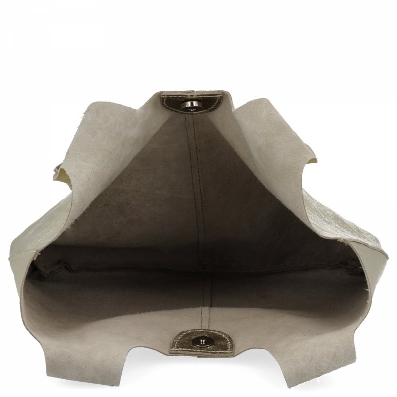 Torebka Skórzana Shopper Bag z Kosmetyczką Złota