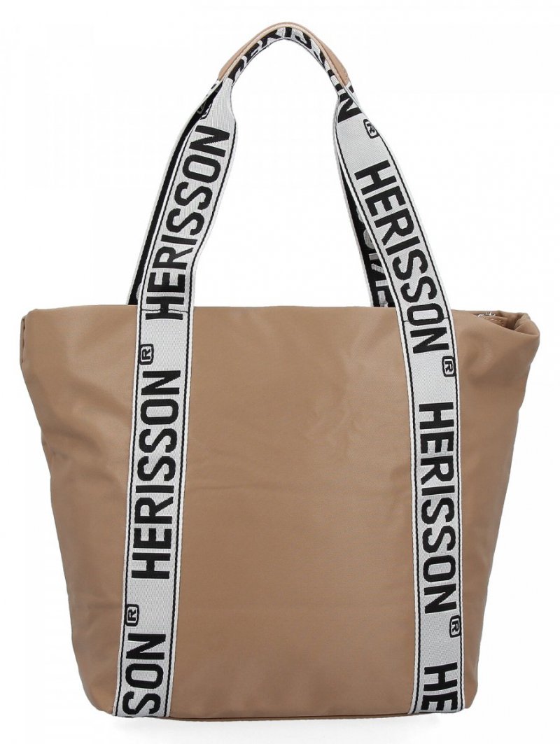 Modna Torebka Shopper Bag XL firmy Herisson Ciemno Beżowa