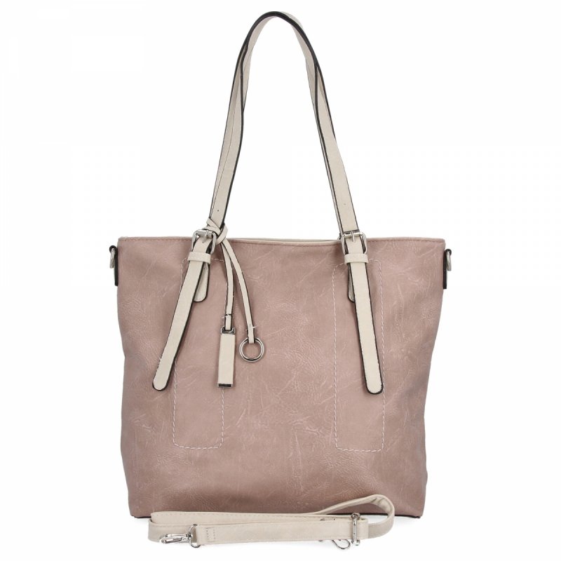 Uniwersalna Torebka Damska Shopper Bag XL firmy Hernan Pudrowy Róż/Beżowa