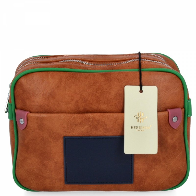 Dwukomorowa Torebka Listonoszka firmy Herisson Ruda/Zielona