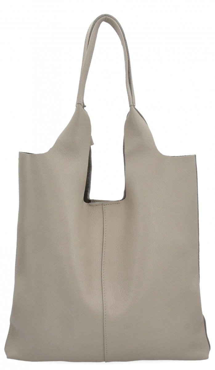 Torebka Skórzana Shopper Bag z Kosmetyczką Beżowa