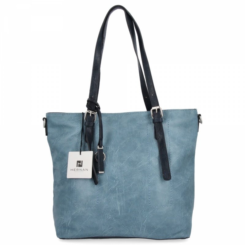 Uniwersalna Torebka Damska Shopper Bag XL firmy Hernan Jasno Niebieska/Granatowa