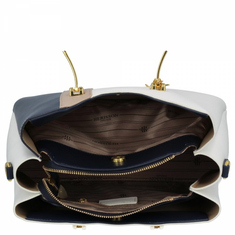 Torebka Damska Modny Kuferek firmy Herisson Biała/Granatowa