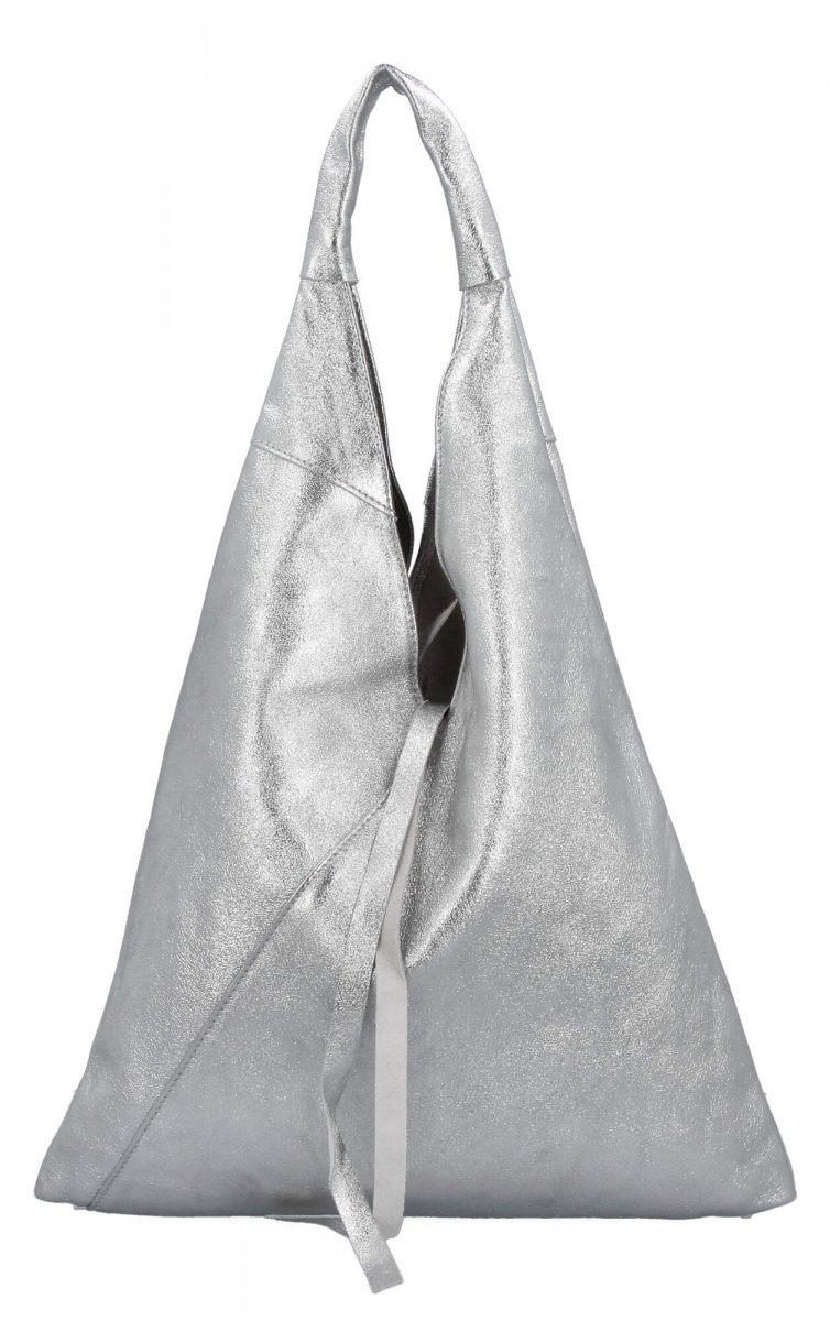 Torebka Skórzana Shopper Bag z Etui Srebrna