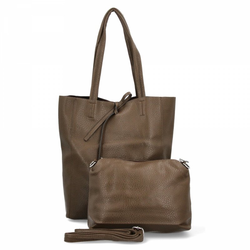Torebka Damska typu Shopper Bag z Kosmetyczką firmy Herisson Ciemno Ziemista