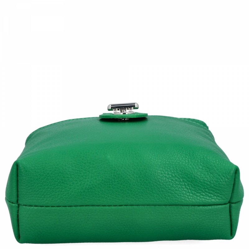 Włoska Torebka Skórzana Listonoszka Jasno Zielona