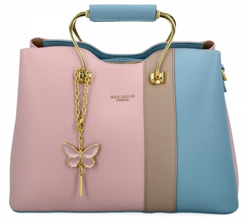 Torebka Damska Modny Kuferek firmy Herisson Pudrowy Róż/Błękitna