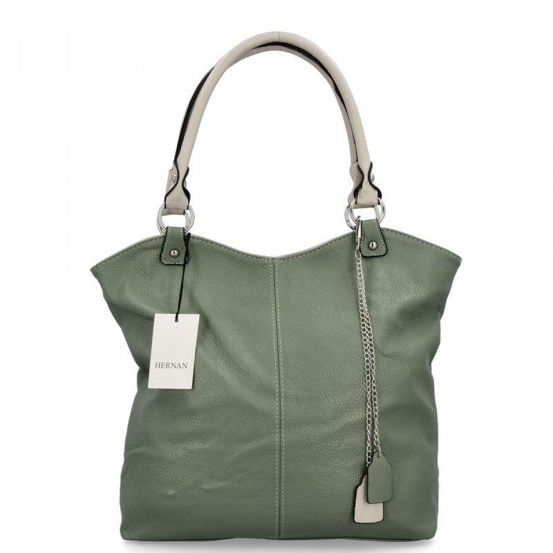 Torebka Damska Shopper Bag XL firmy Hernan Jasno Zielona/Beżowa