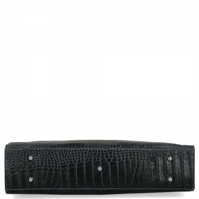 Torebka Skórzana Aktówka we Wzór Aligatora Czarna