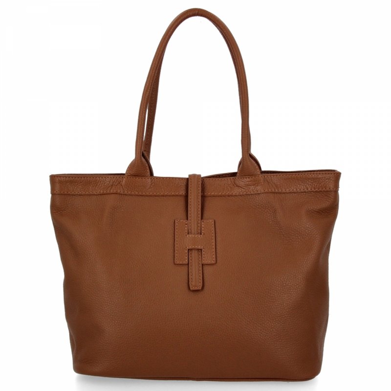 Elegancka Torebka Skórzana typu Shopper Bag Ruda