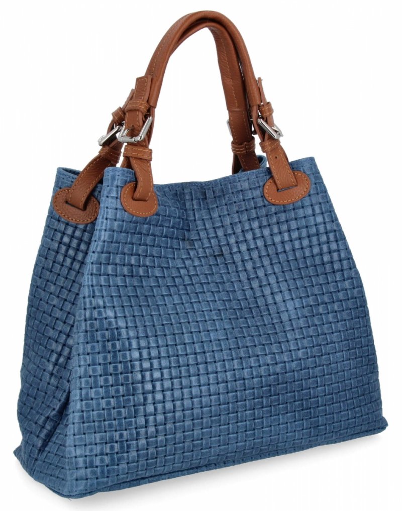 Stylowa Torebka Skórzana Shopper Bag Jeansowa