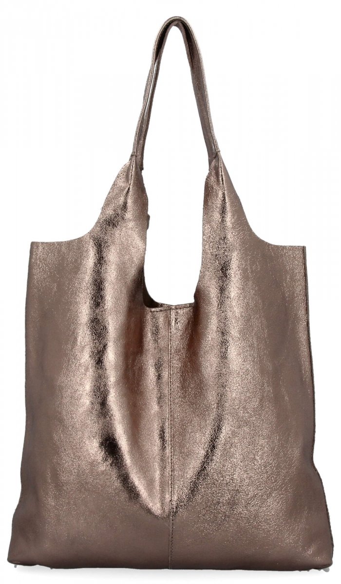 Torebka Skórzana Shopper Bag z Kosmetyczką Stare Złoto