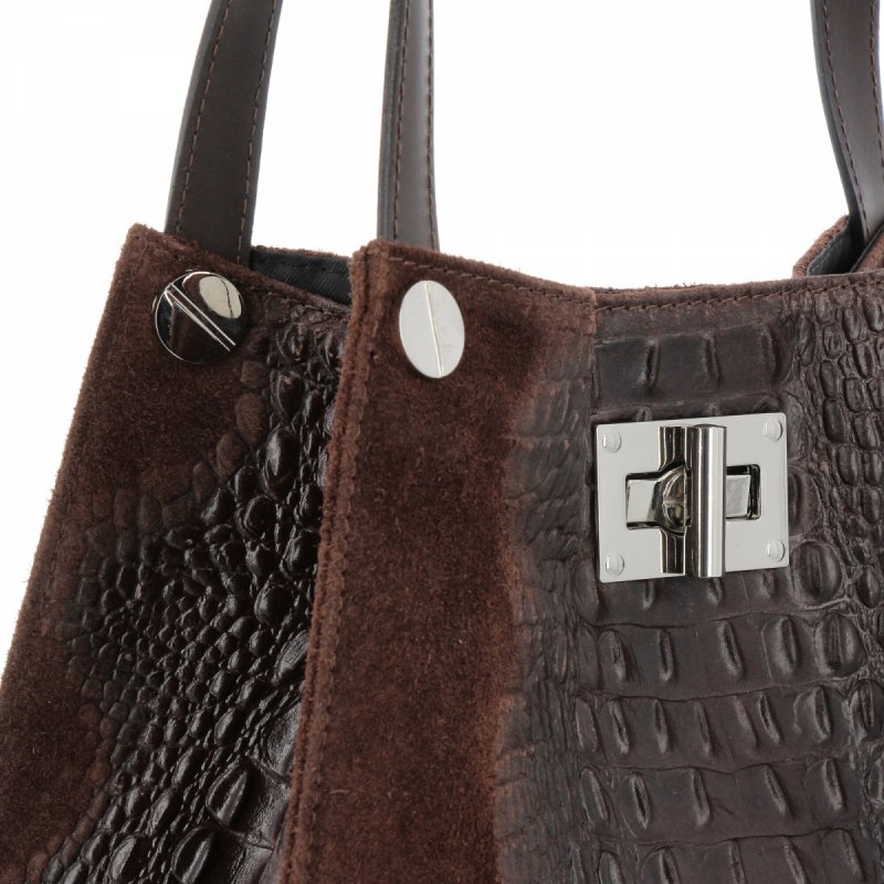 Torebka Skórzana Shopper Bag w motyw Zwierzęcy Czekoladowa