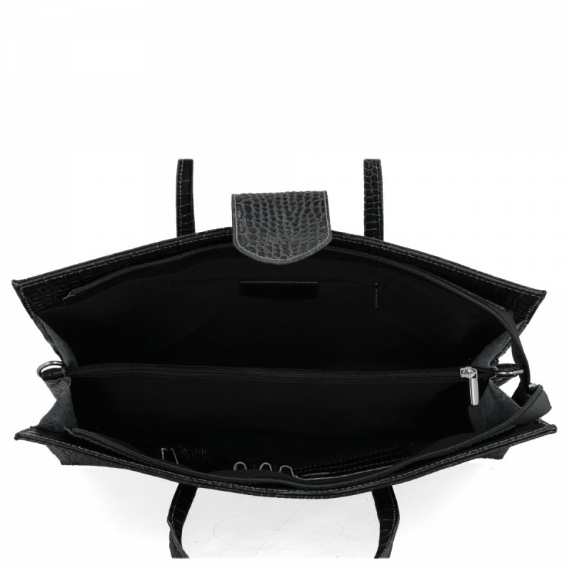 Torebka Skórzana Aktówka we Wzór Aligatora Czarna