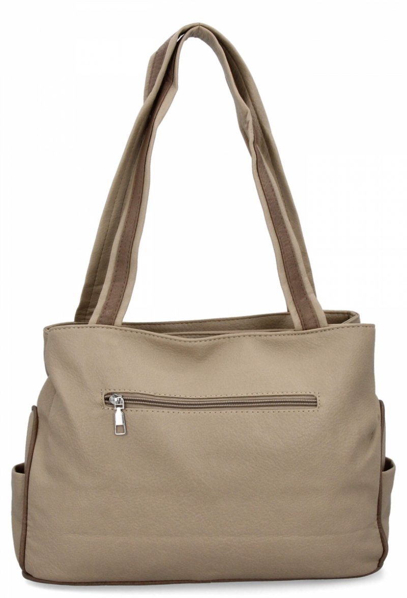 Dwukomorowa Torebka Damska Shopper Bag firmy Hernan Ciemno Beżowa/Beżowa