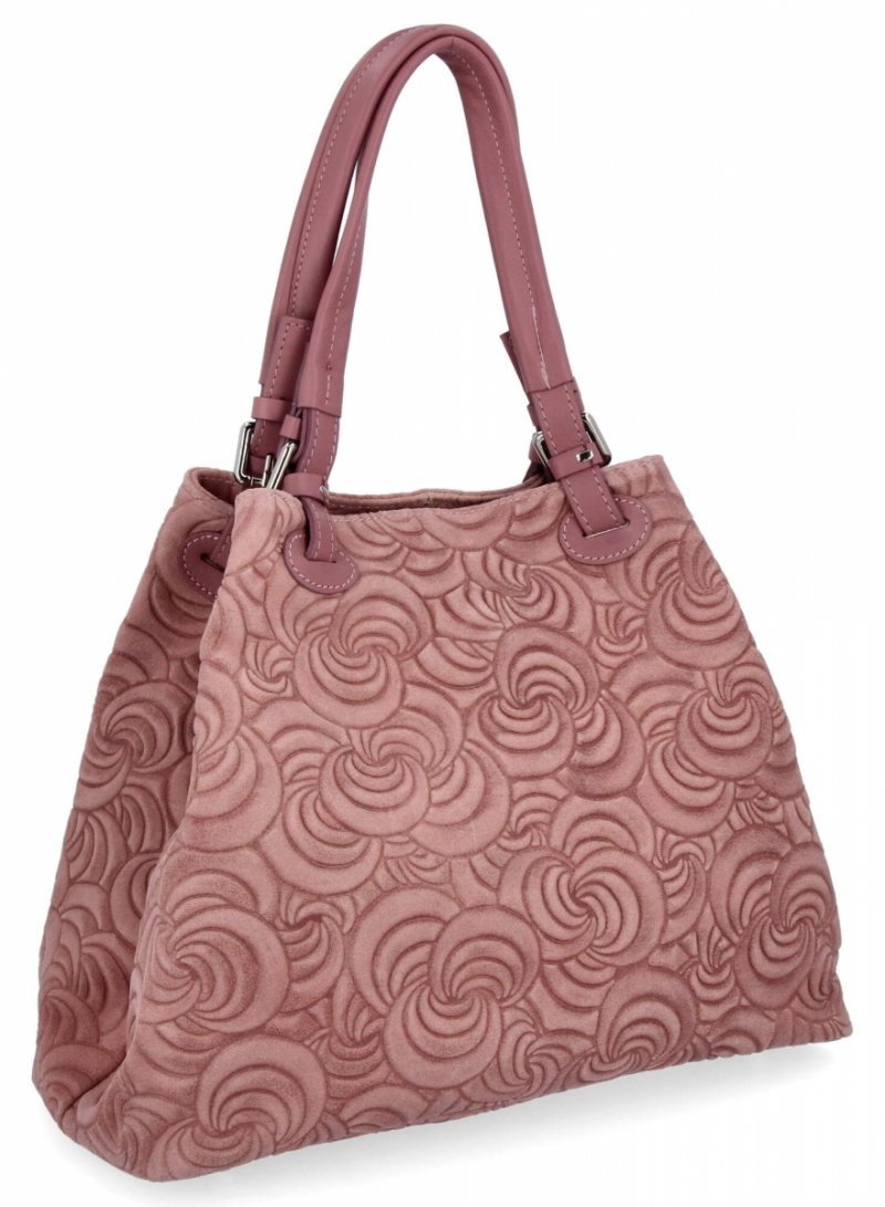 Modna Torebka Skórzana Shopper Bag Różowa
