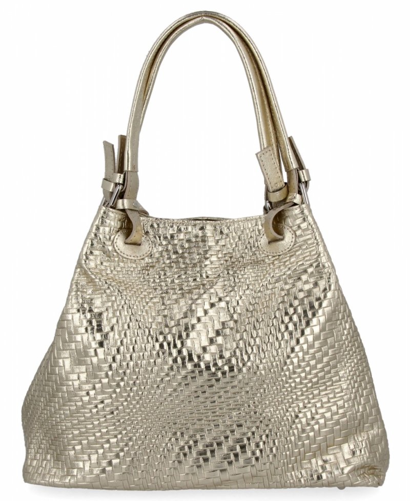 Stylowa Torebka Skórzana Shopper Bag Złota