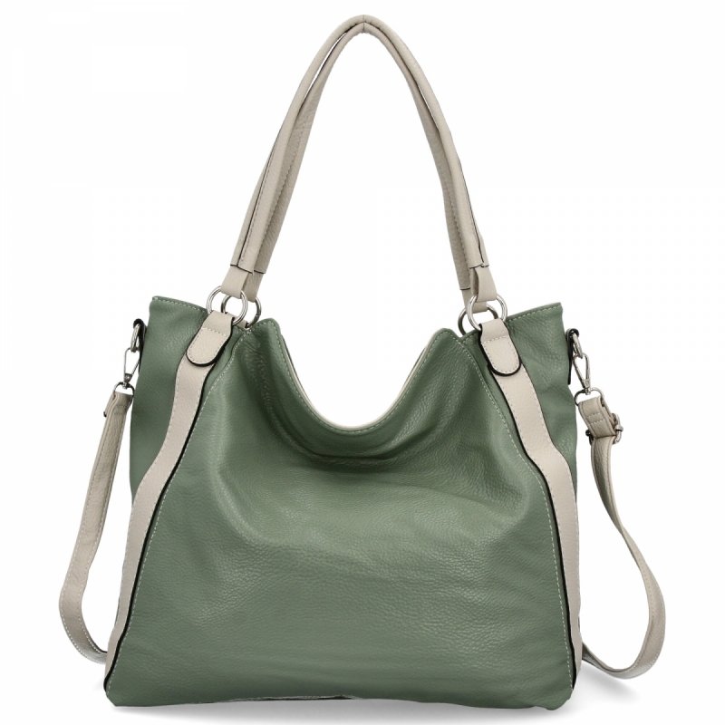 Torebka Damska Shopper Bag XL firmy Hernan HB0337 Jasno Zielona/Beżowa
