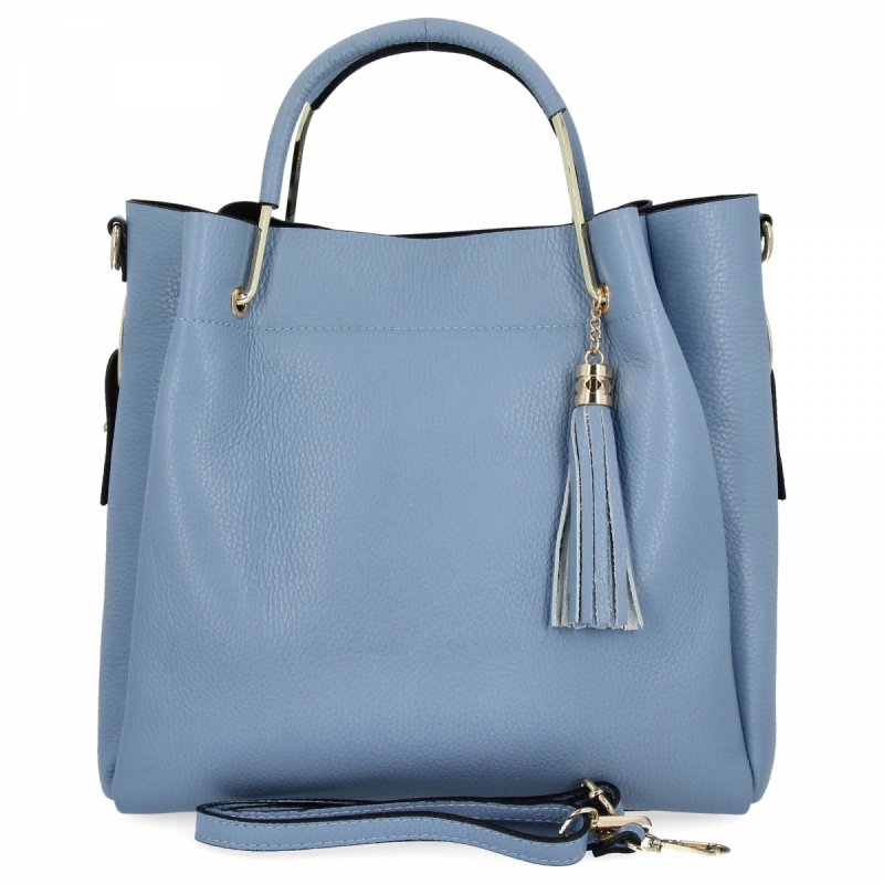 Klasyczna Torebka Skórzana Kuferek z Kosmetyczką Jasno Niebieska