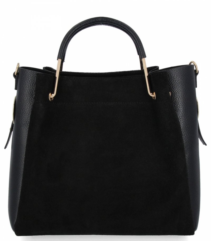 Klasyczna Torebka Skórzana Kuferek z Kosmetyczką Czarna