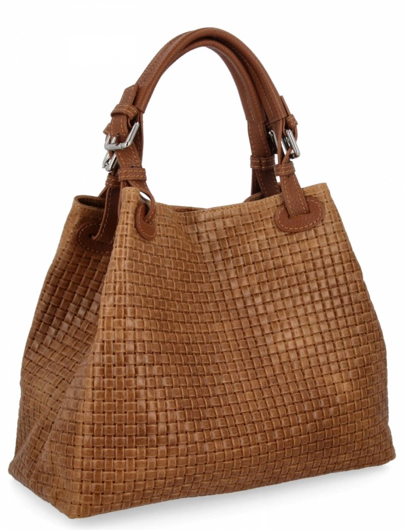 Stylowa Torebka Skórzana Shopper Bag Ruda