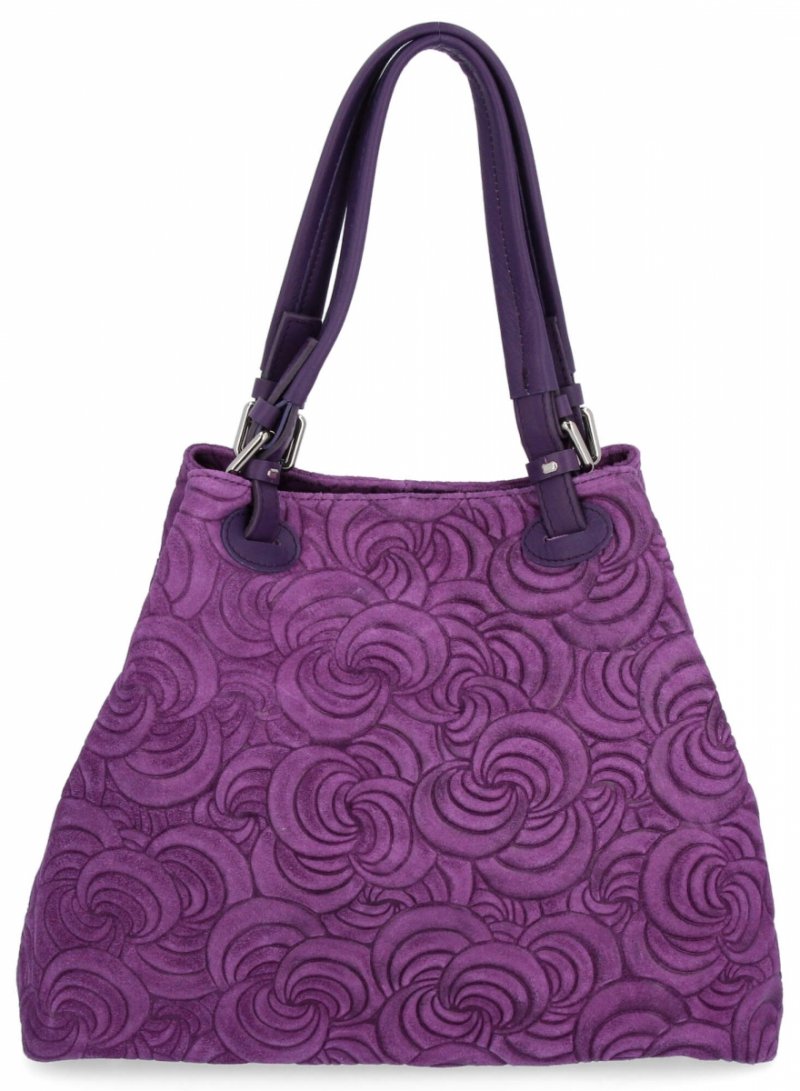 Modna Torebka Skórzana Shopper Bag Ciemno Fioletowa