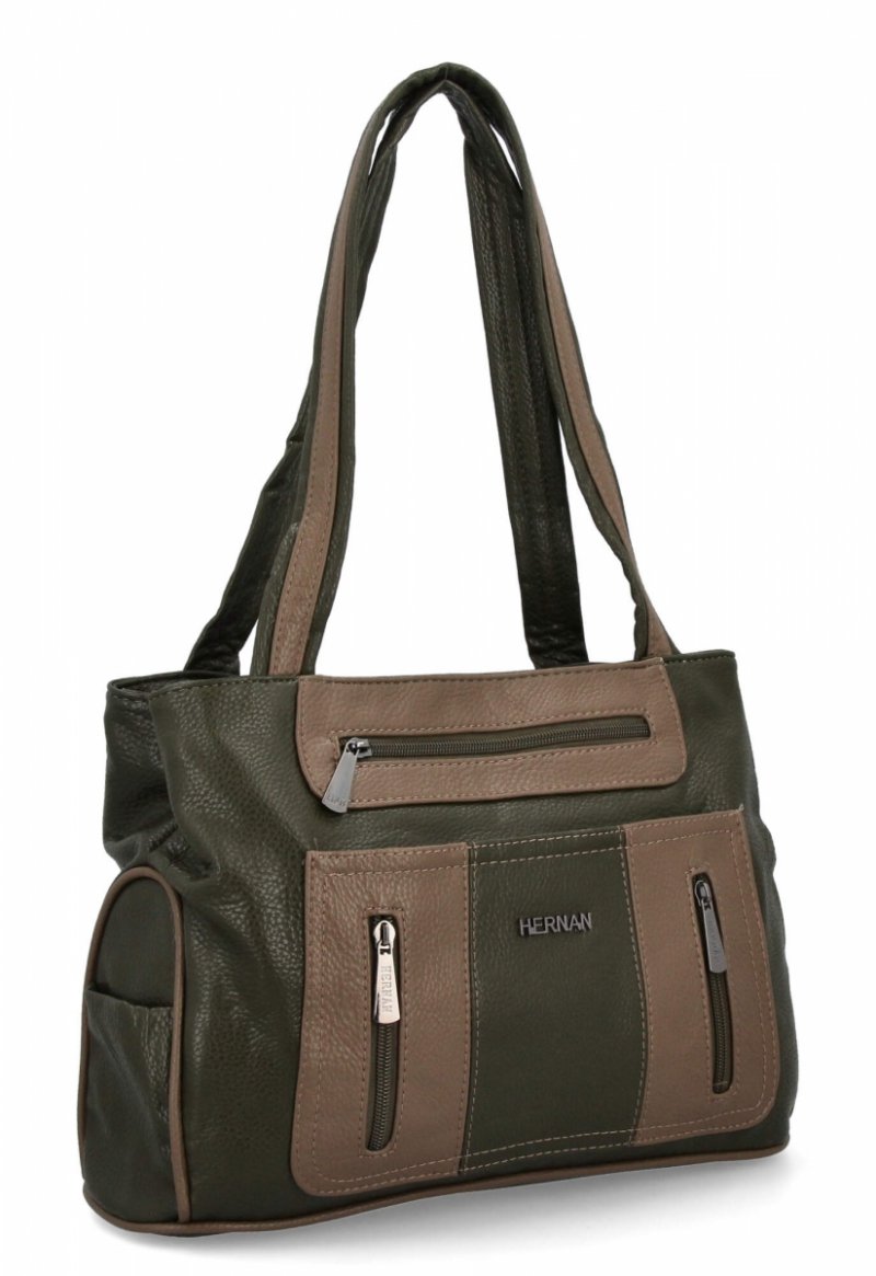 Dwukomorowa Torebka Damska Shopper Bag firmy Hernan Zielona/Ziemista