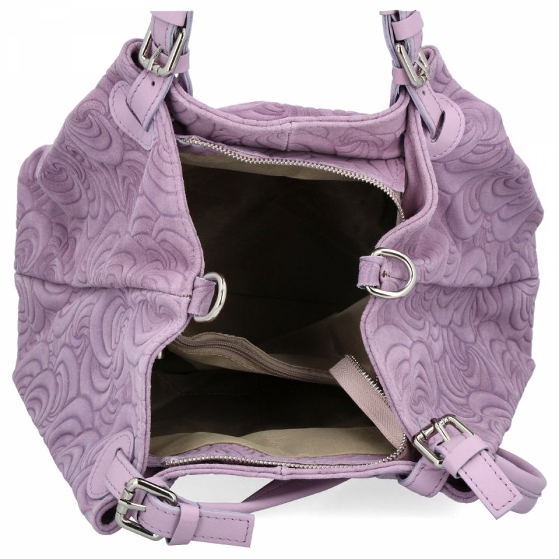 Modna Torebka Skórzana Shopper Bag Fioletowa