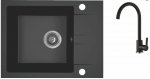 AQUAFORM - zlewozmywak granitowy MARANELLO 440 X 570 X 215 - 1 komora z 1/2 ociekacza, CZARNY MONO + syfon oszczędzający miejsce z korkiem automatycznym  AQ.901-101 + bateria stojąca z wylewką U  AQ.901-1019502