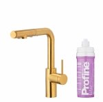 ARMATURA KRAKÓW KFA DUERO PURE BASIC bateria kuchenna z funkcją filtracji wody i wyciąganą wylewką, GOLD + zestaw filtrujący PROFINE LILAC S 6623-115-31