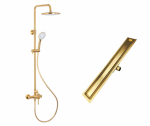 KFA Zestaw natryskowy MOZA GOLD/ZŁOTO SZCZOTKOWANE + odpływ liniowy 80cm 