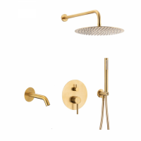 ARMATURA KRAKÓW KFA Zestaw natryskowy MOZA GOLD/ZŁOTO SZCZOTKOWANE podtynkowy z baterią 3 funkcyjną 5039-501-31 + wylewka wannowa 836-004-31 