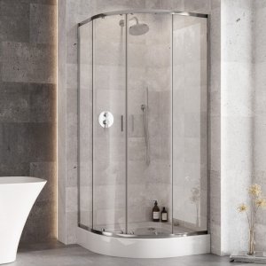 BESCO Kabina prysznicowa z brodzikiem 80x80x190 Zarya Chrom 80 + brodzik Alex Stone Effect Black 80 ZC-ALS80-190
