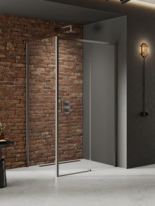 NEW TRENDY Kabina prysznicowa PRIME GUNMETAL BRUSHED 1D prostokątna P 110x80x200 szkło czyste 6mm Active Shield 2.0 D-0888A/D-0353B