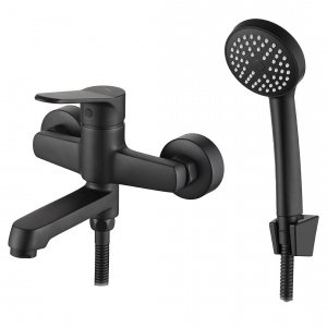 KUCHINOX - Bateria wannowa ATEZ ścienna z zestawem natryskowym Czarna  BTK_711D