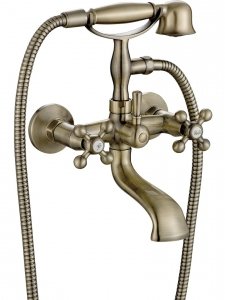 KUCHINOX - Bateria wannowa STILO ścienna z zestawem natryskowym Mosiądz Antyczny  BKI_511D