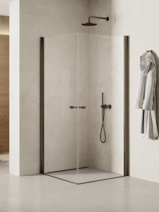 NEW TRENDY Kabina prysznicowa NEW SOLEO GUNMETAL BRUSHED 2D prostokątna U 90x100x195 szkło czyste 6mm Active Shield - wahadłowe K-2181