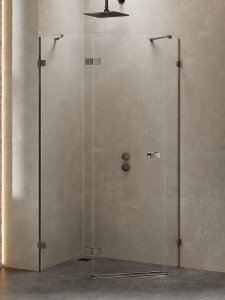 NEW TRENDY Kabina prysznicowa AVEXA GUNMETAL BRUSHED 1D pięciokątna asymetryczna L 100x80x200 szkło czyste 6mm Active Shield 2.0 - drzwi prawe EXK-3836